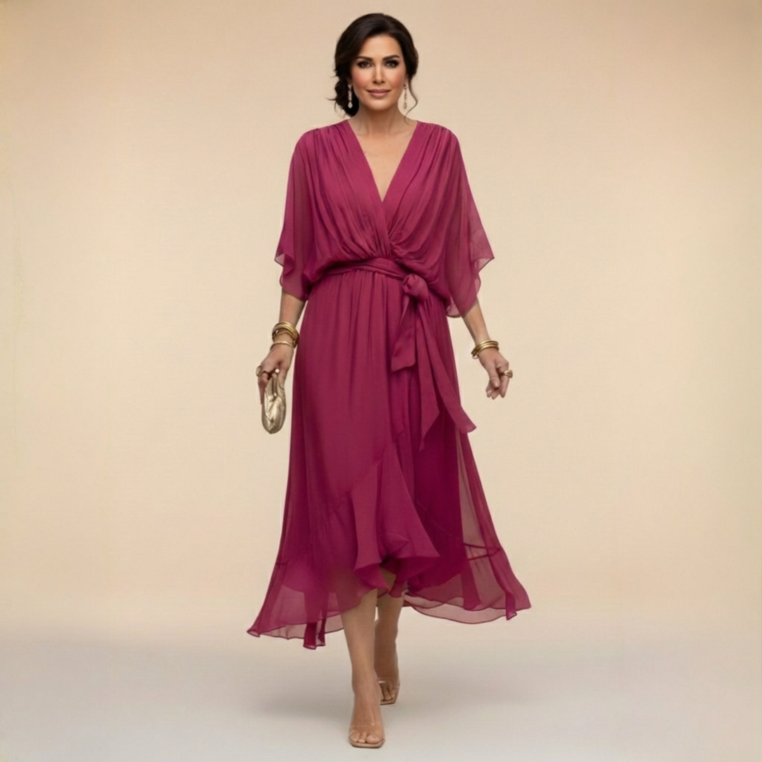 Tamsin | Wedding Guest Chiffon Wrap Midi Dress
