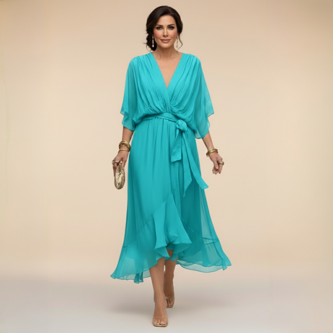 Tamsin | Wedding Guest Chiffon Wrap Midi Dress