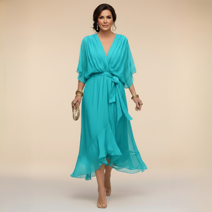 Tamsin | Wedding Guest Chiffon Wrap Midi Dress