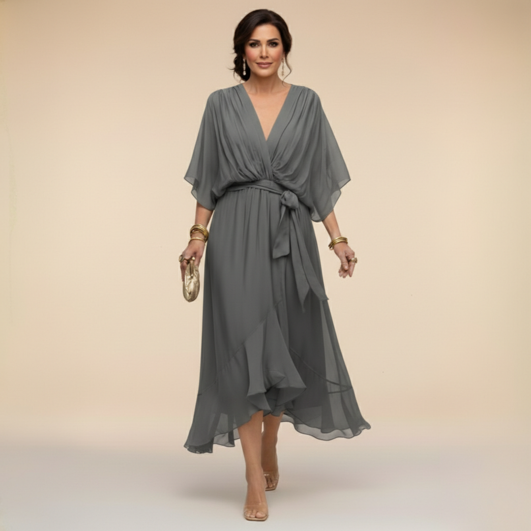 Tamsin | Wedding Guest Chiffon Wrap Midi Dress