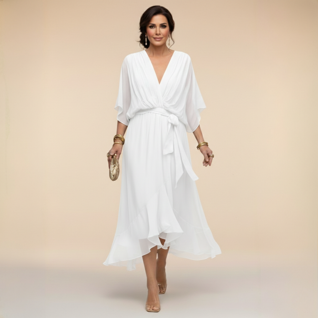 Tamsin | Wedding Guest Chiffon Wrap Midi Dress