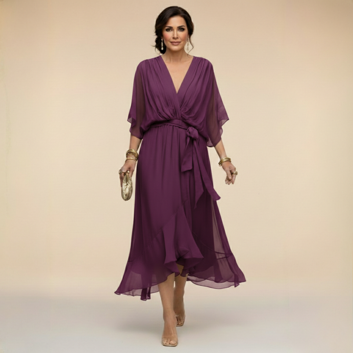 Tamsin | Wedding Guest Chiffon Wrap Midi Dress