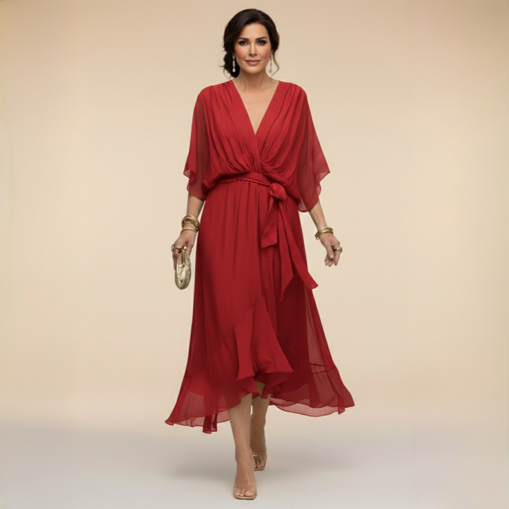 Tamsin | Wedding Guest Chiffon Wrap Midi Dress