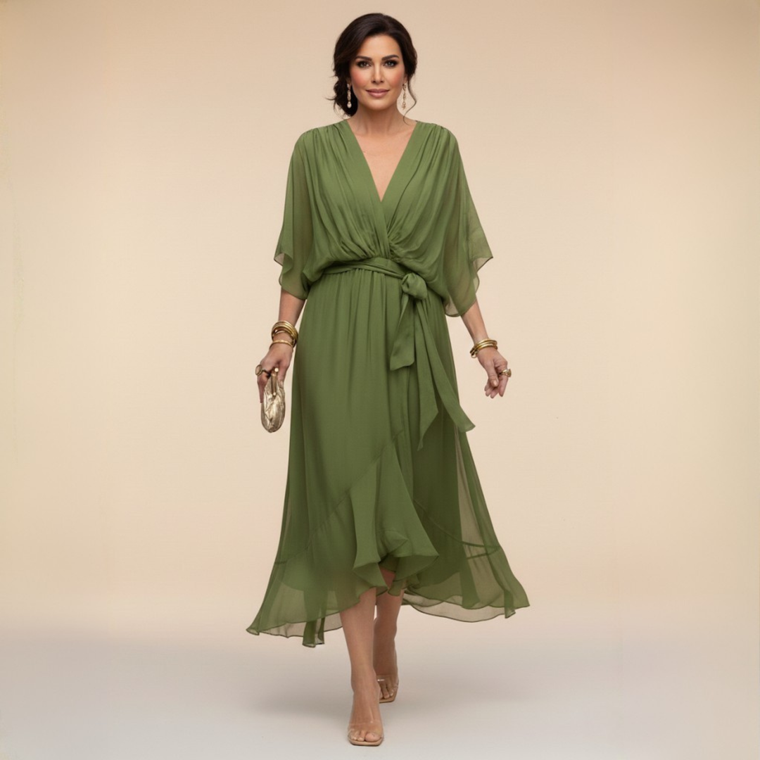 Tamsin | Wedding Guest Chiffon Wrap Midi Dress