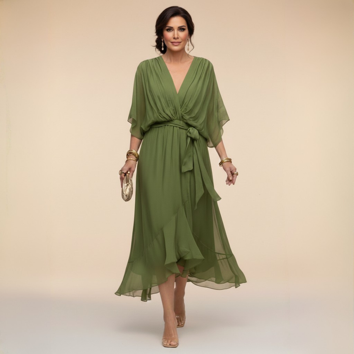 Tamsin | Wedding Guest Chiffon Wrap Midi Dress