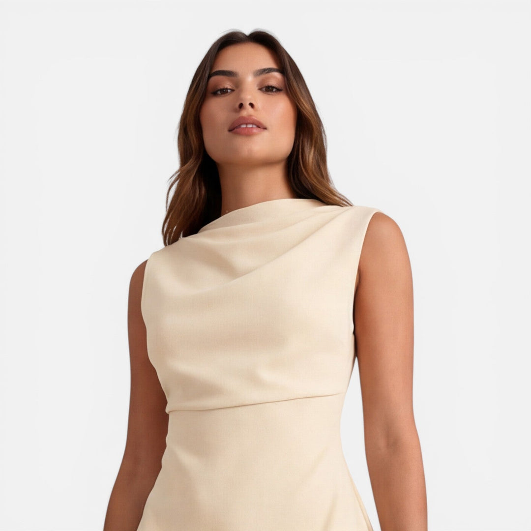 Tamsin | Womens Cream Cowl Neck Sleeveless Mini Dress