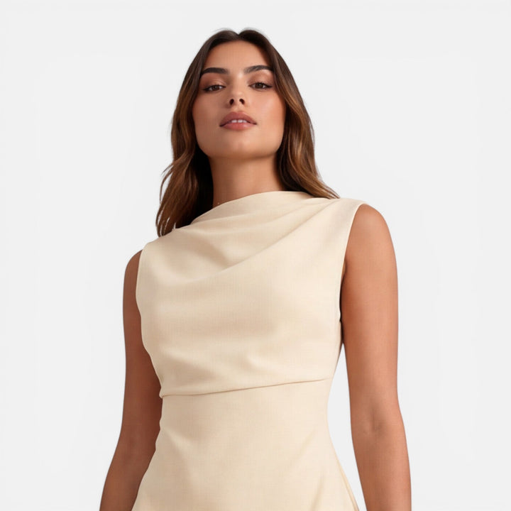 Tamsin | Womens Cream Cowl Neck Sleeveless Mini Dress