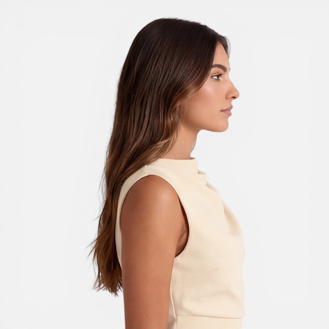 Tamsin | Womens Cream Cowl Neck Sleeveless Mini Dress