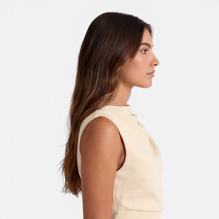Tamsin | Womens Cream Cowl Neck Sleeveless Mini Dress