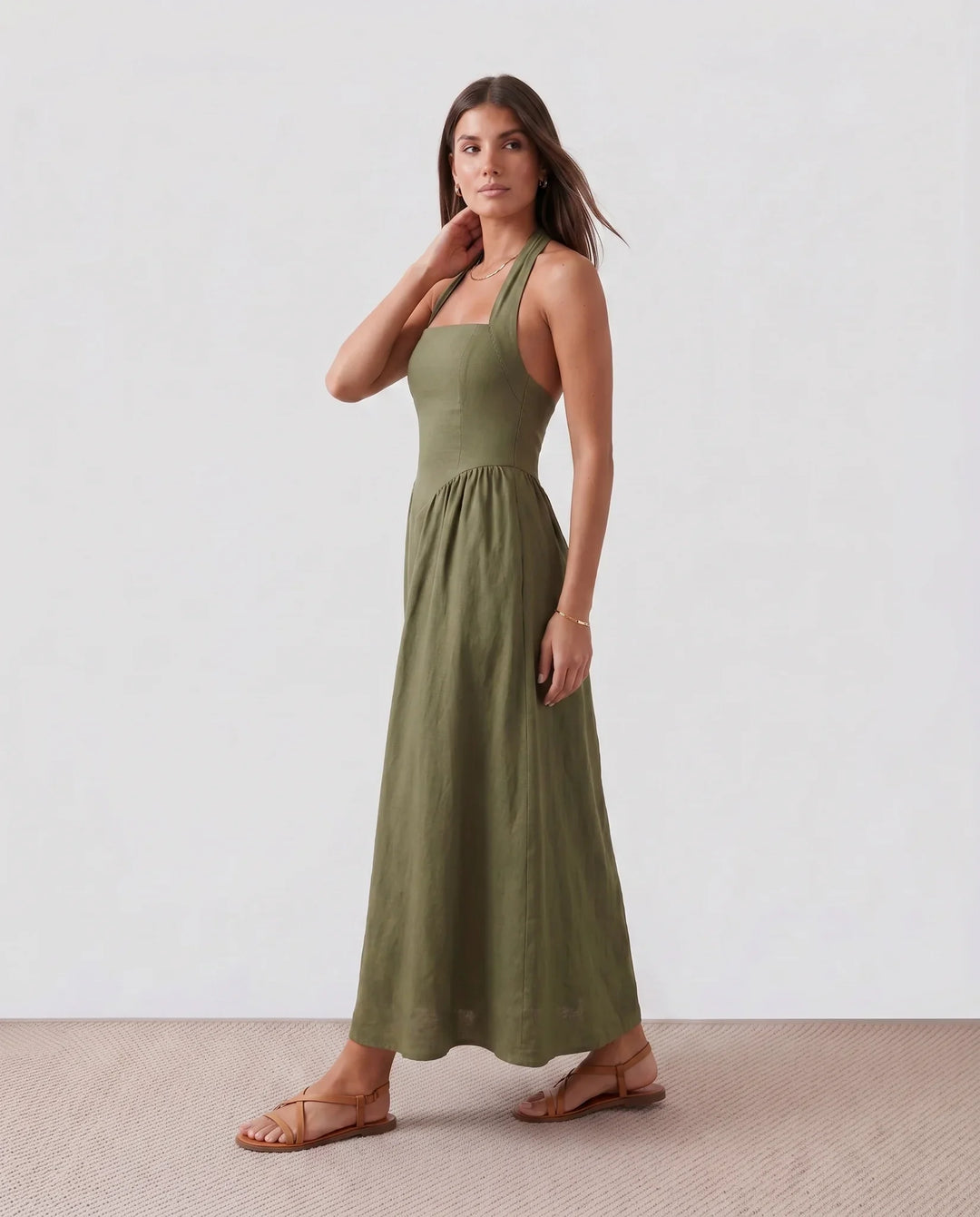 Tilly | Wedding Guest Halter Pleated Maxi Dress