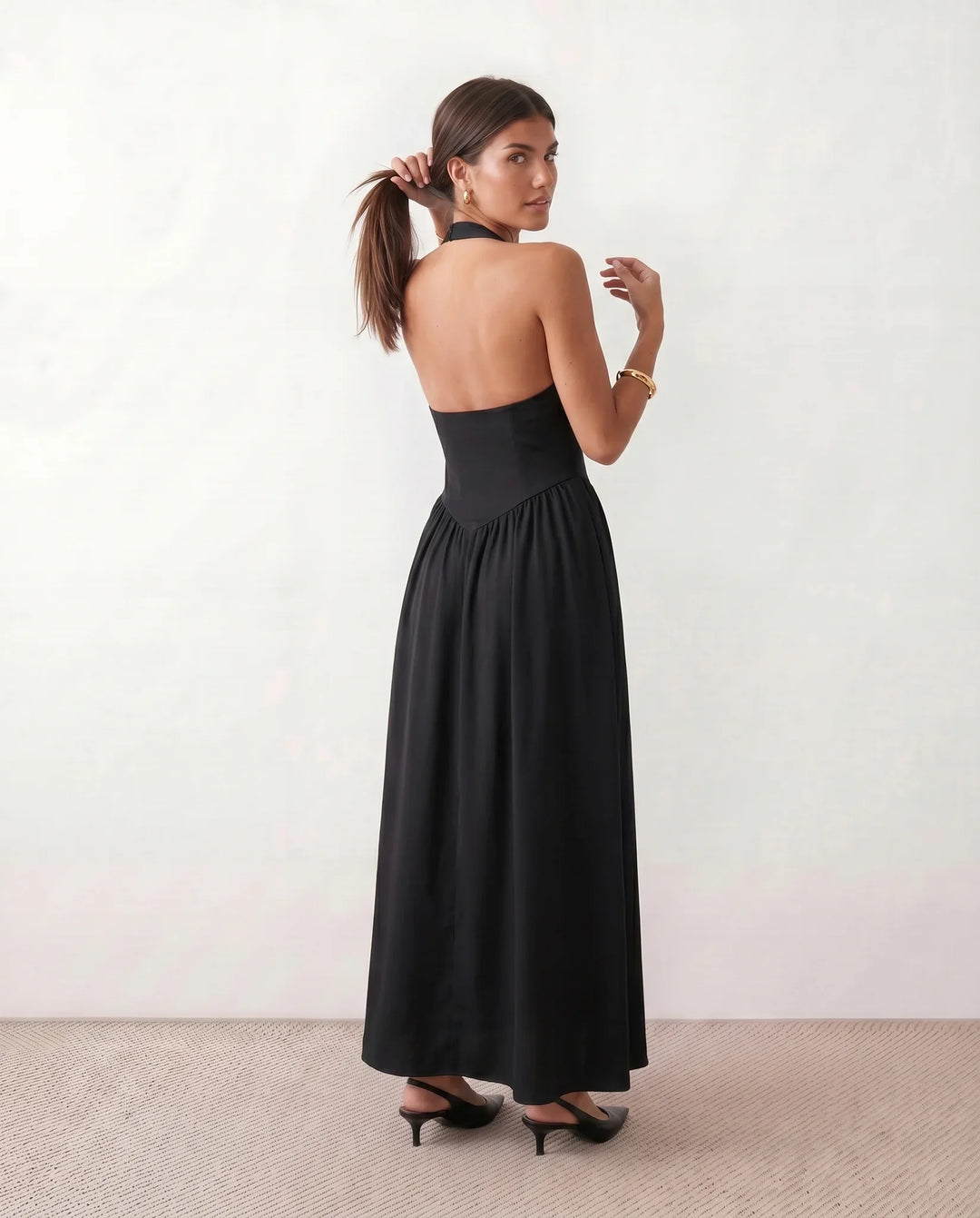 Tilly | Wedding Guest Halter Pleated Maxi Dress