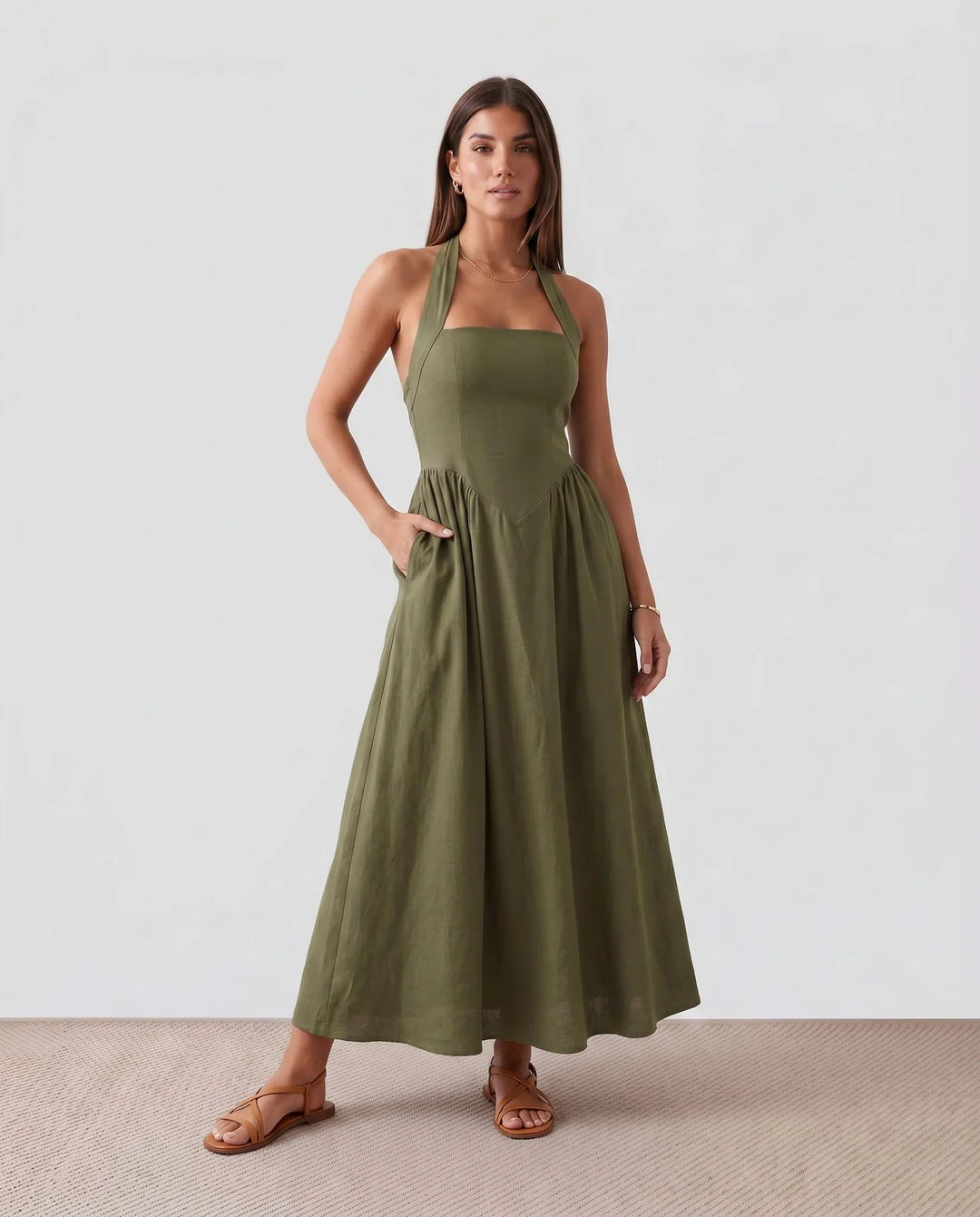 Tilly | Wedding Guest Halter Pleated Maxi Dress