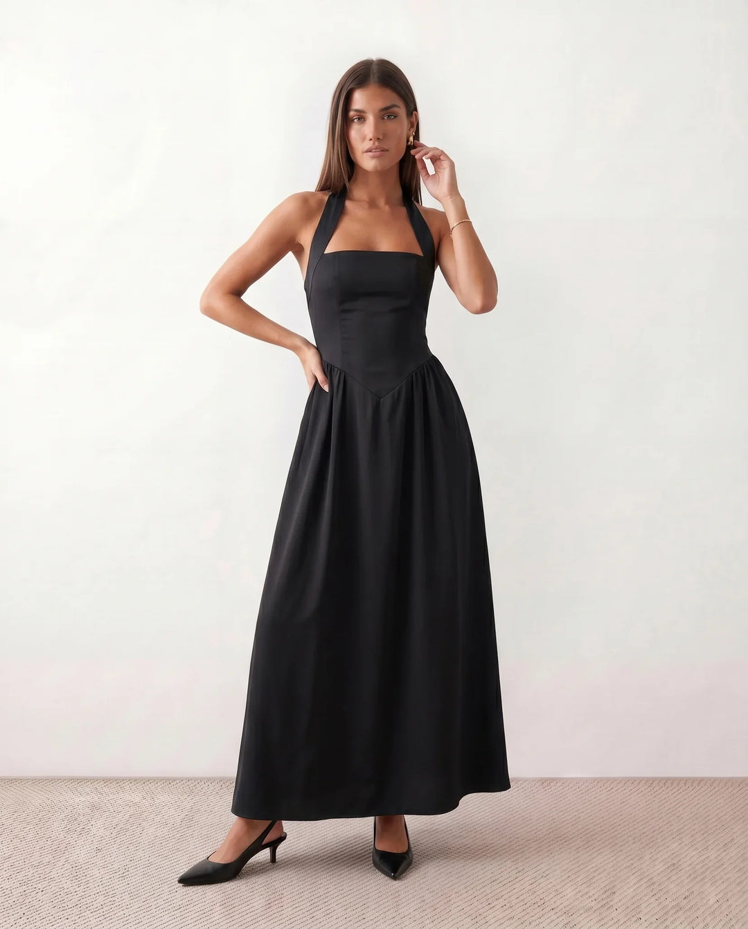 Tilly | Wedding Guest Halter Pleated Maxi Dress