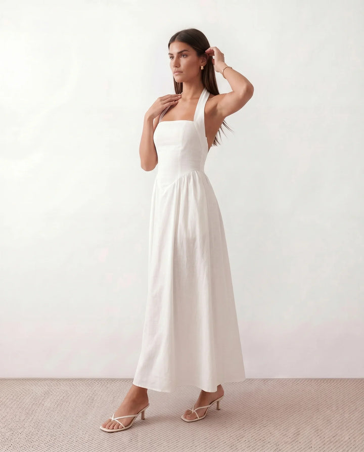 Tilly | Wedding Guest Halter Pleated Maxi Dress
