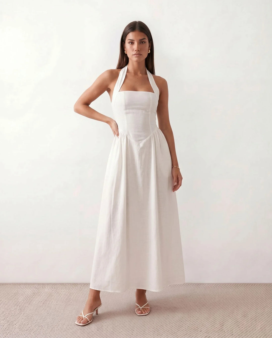 Tilly | Wedding Guest Halter Pleated Maxi Dress