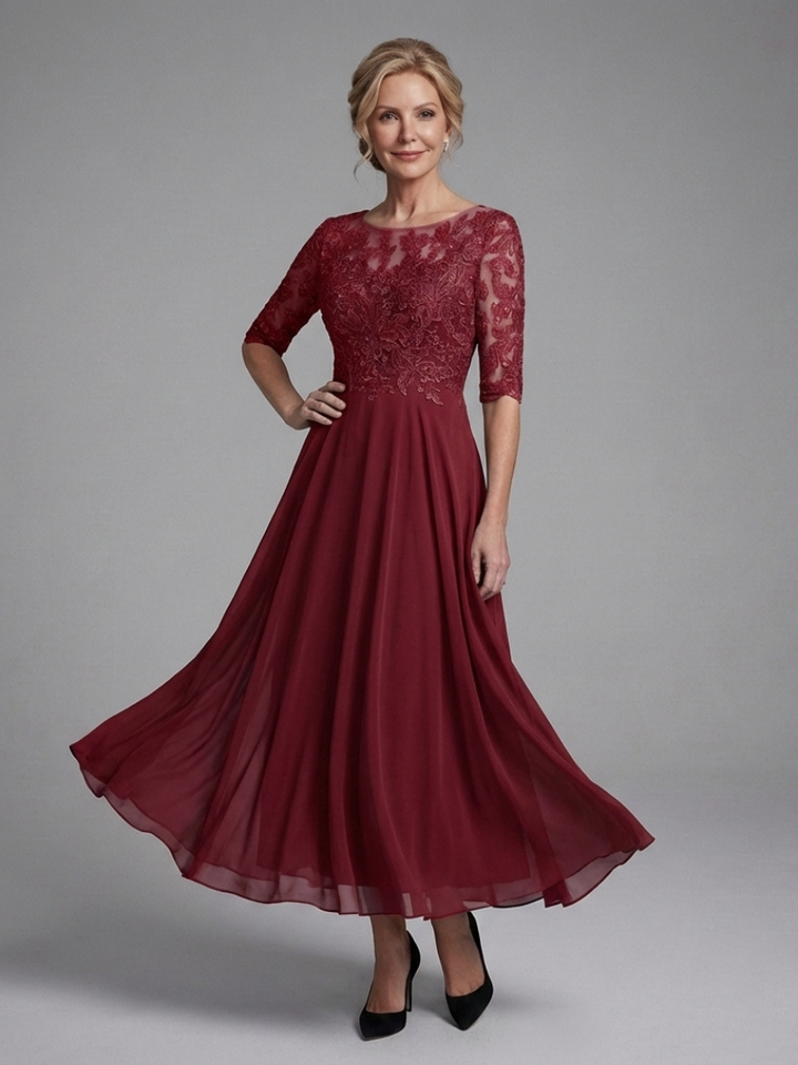Tilly | Wedding Guest Lace Chiffon Midi Dress