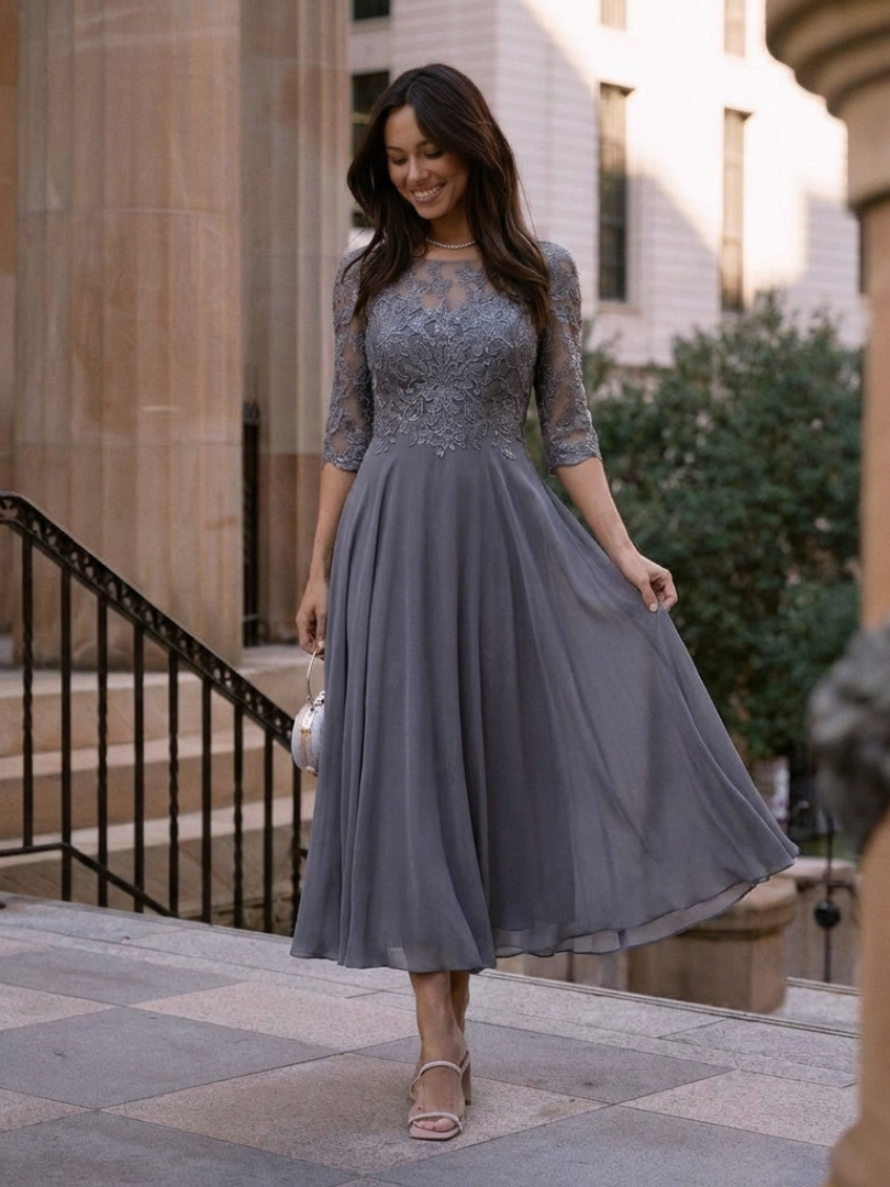 Tilly | Wedding Guest Lace Chiffon Midi Dress
