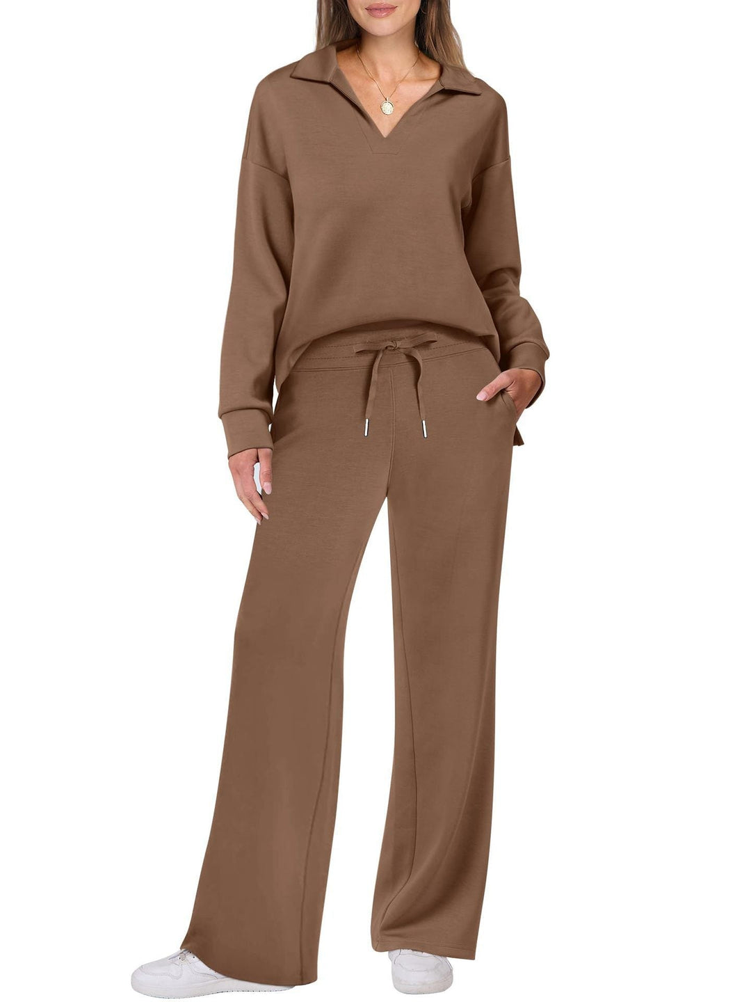 Tilly | Womens Collared Wide Leg Loungewear Set