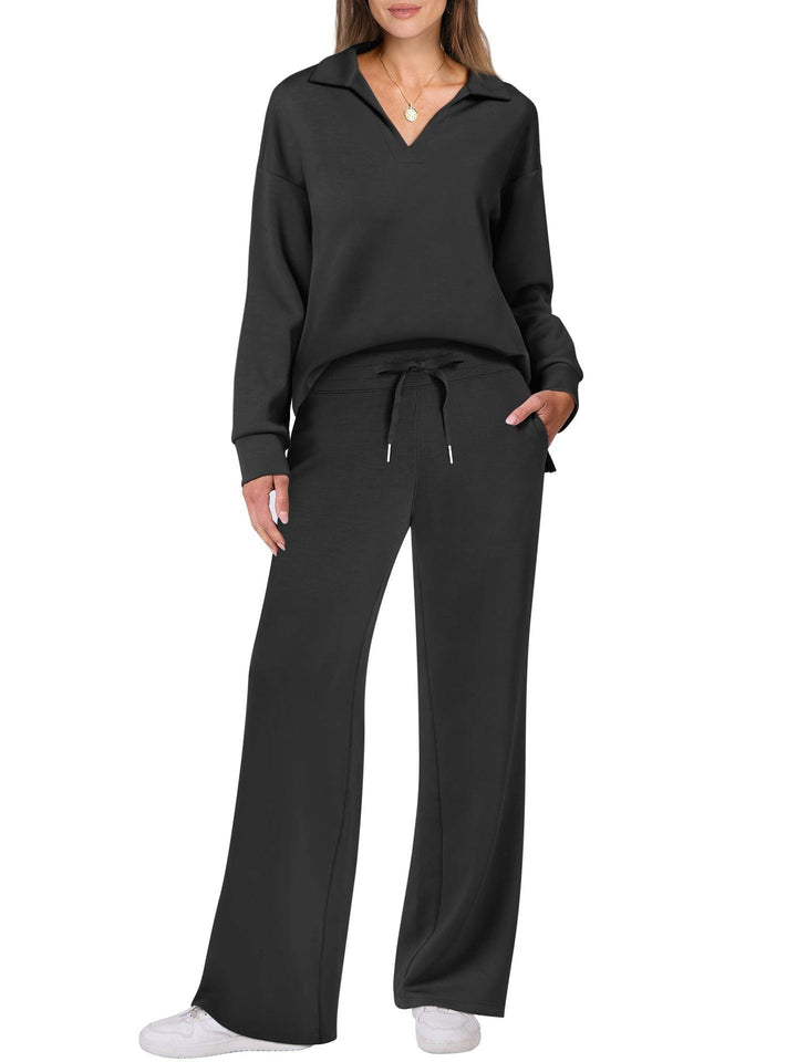 Tilly | Womens Collared Wide Leg Loungewear Set