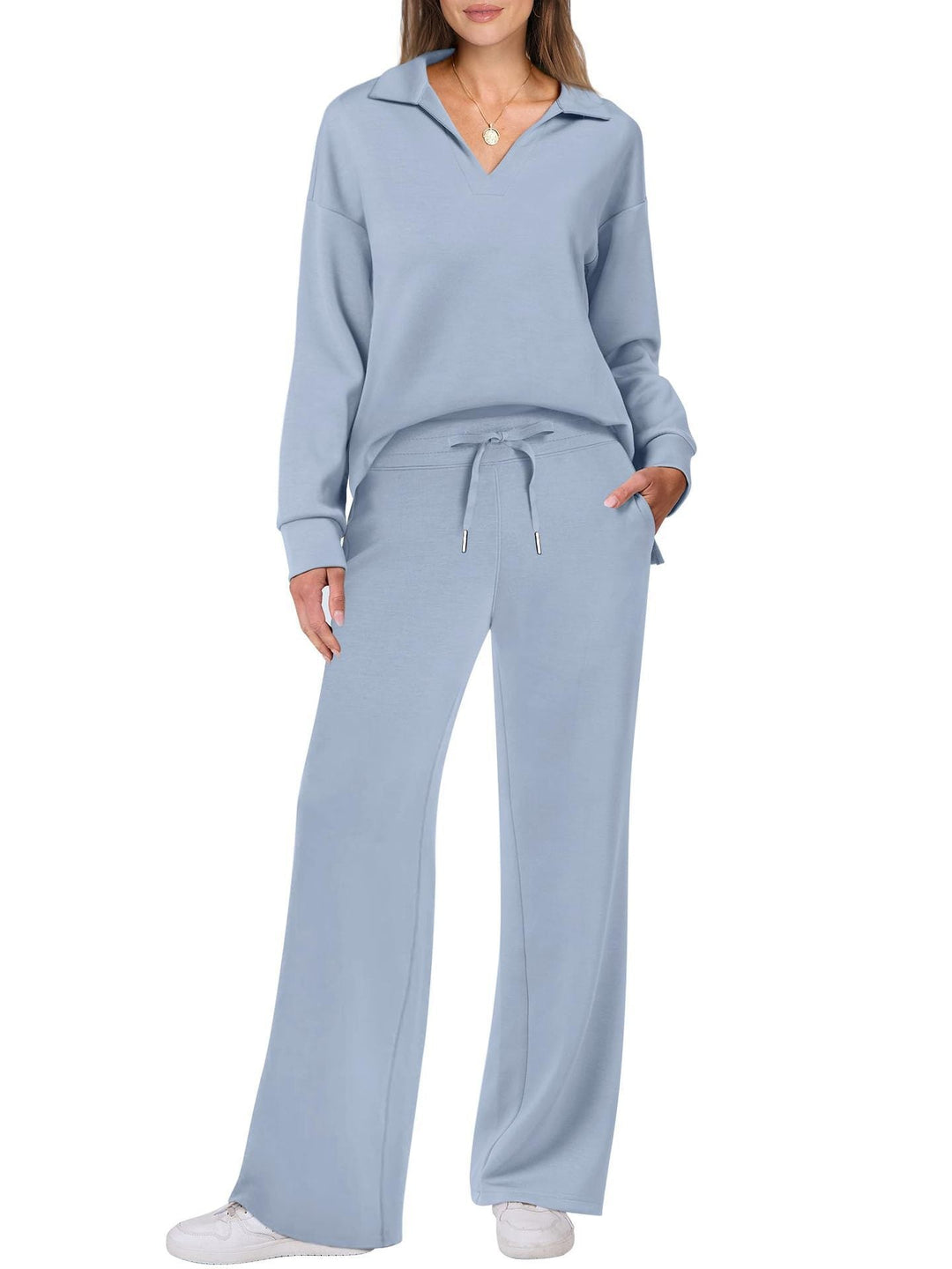 Tilly | Womens Collared Wide Leg Loungewear Set