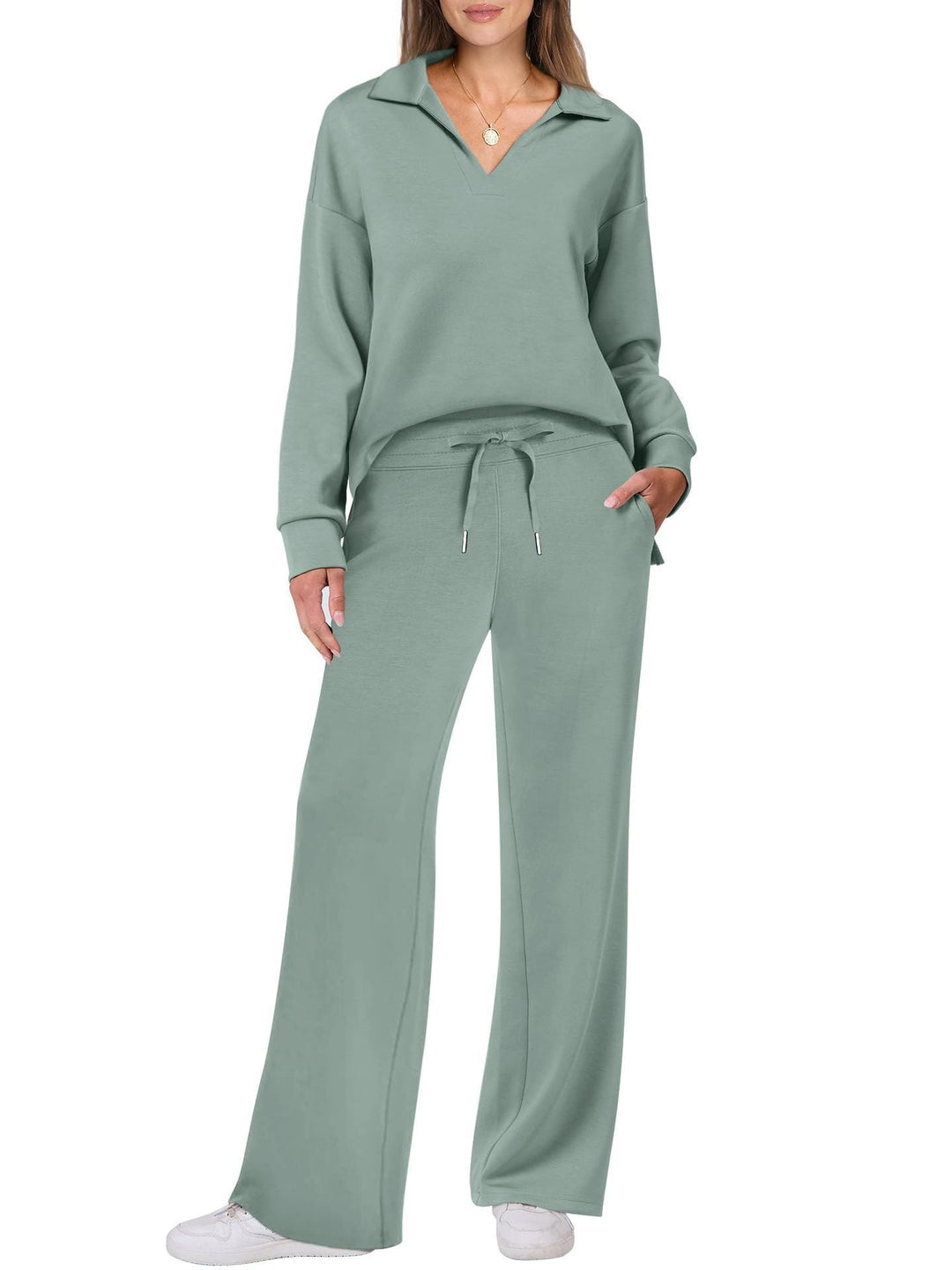 Tilly | Womens Collared Wide Leg Loungewear Set