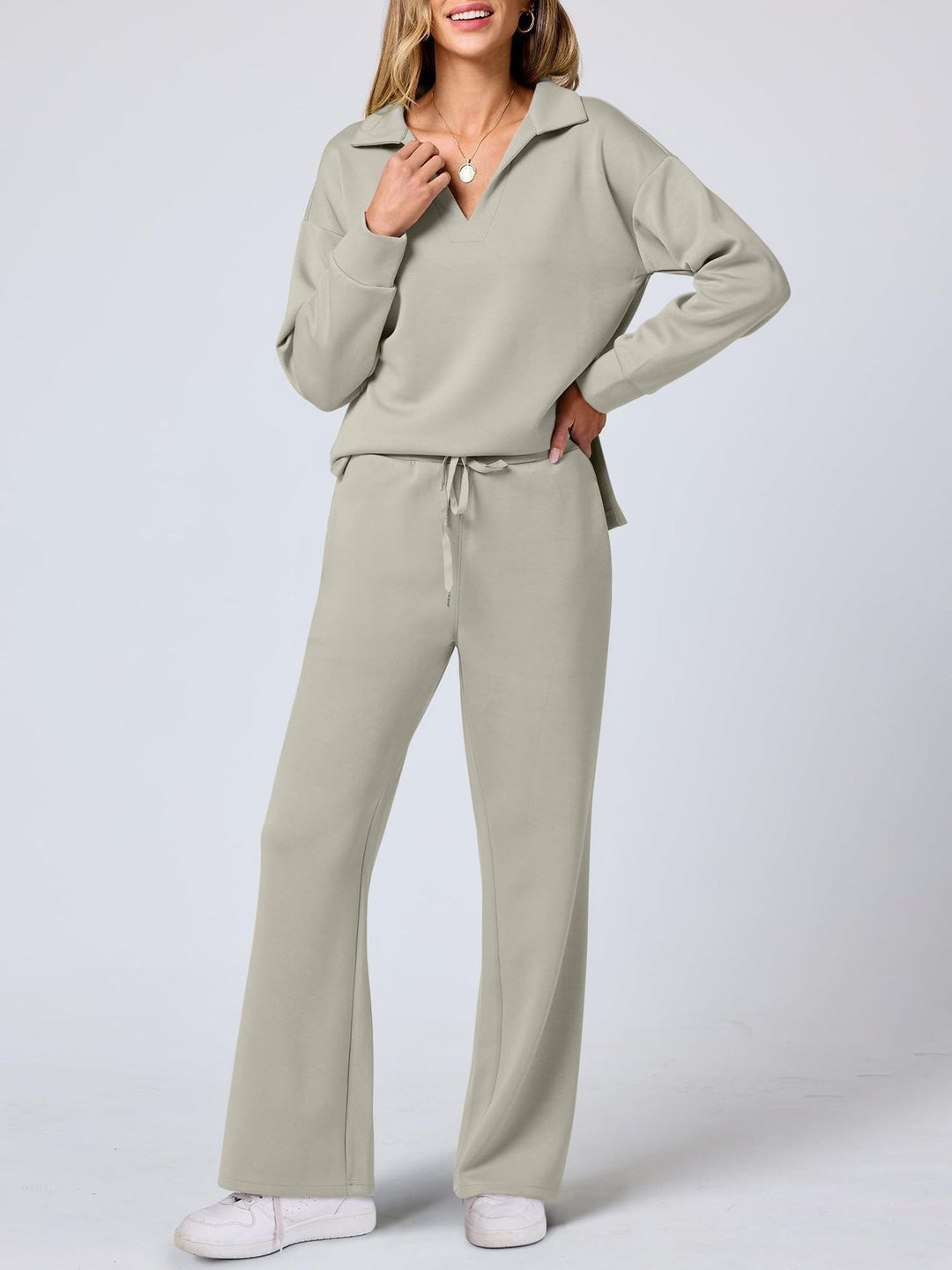 Tilly | Womens Collared Wide Leg Loungewear Set