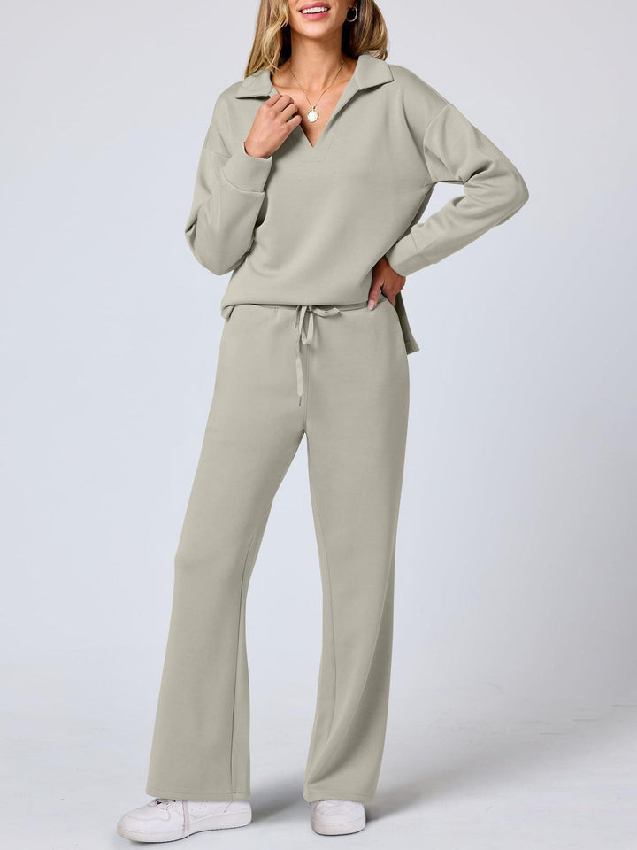 Tilly | Womens Collared Wide Leg Loungewear Set