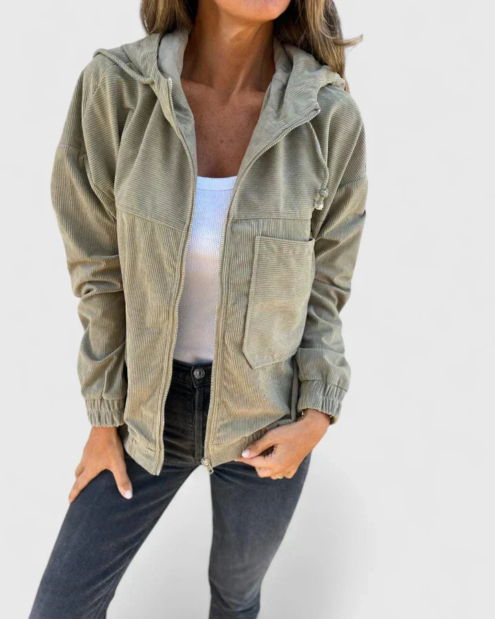 Tilly | Womens Relaxed Hooded Corduroy Zip Jacket