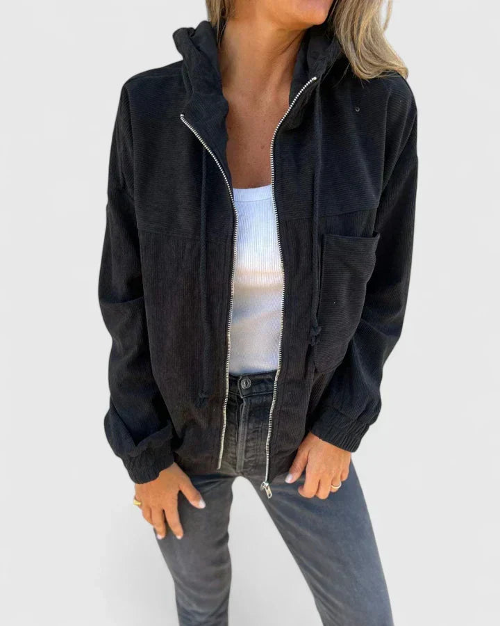 Tilly | Womens Relaxed Hooded Corduroy Zip Jacket