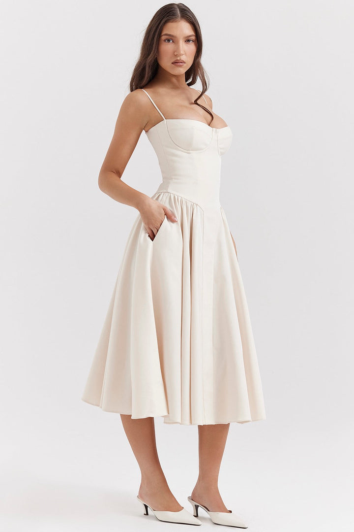Verity | Pleated Sweetheart Neck Midi Cami Dress