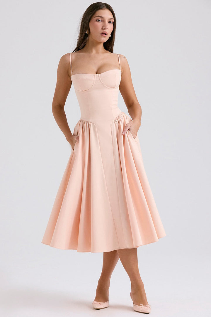 Verity | Pleated Sweetheart Neck Midi Cami Dress
