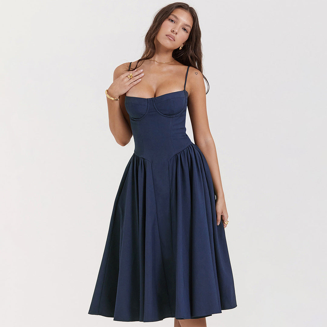 Verity | Pleated Sweetheart Neck Midi Cami Dress