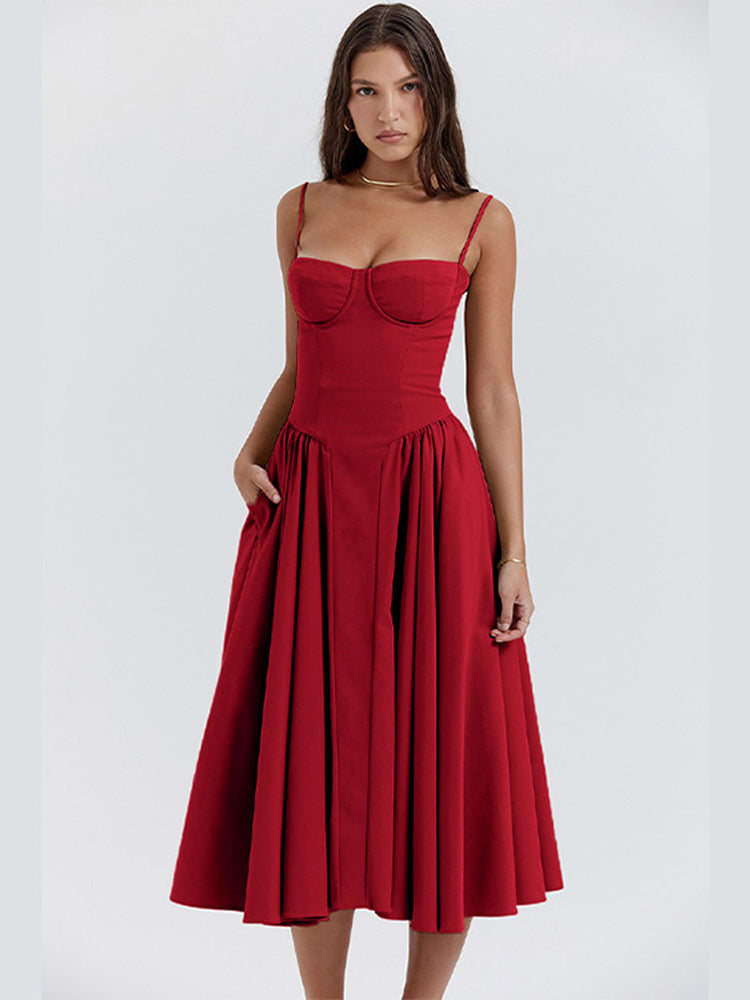 Verity | Pleated Sweetheart Neck Midi Cami Dress