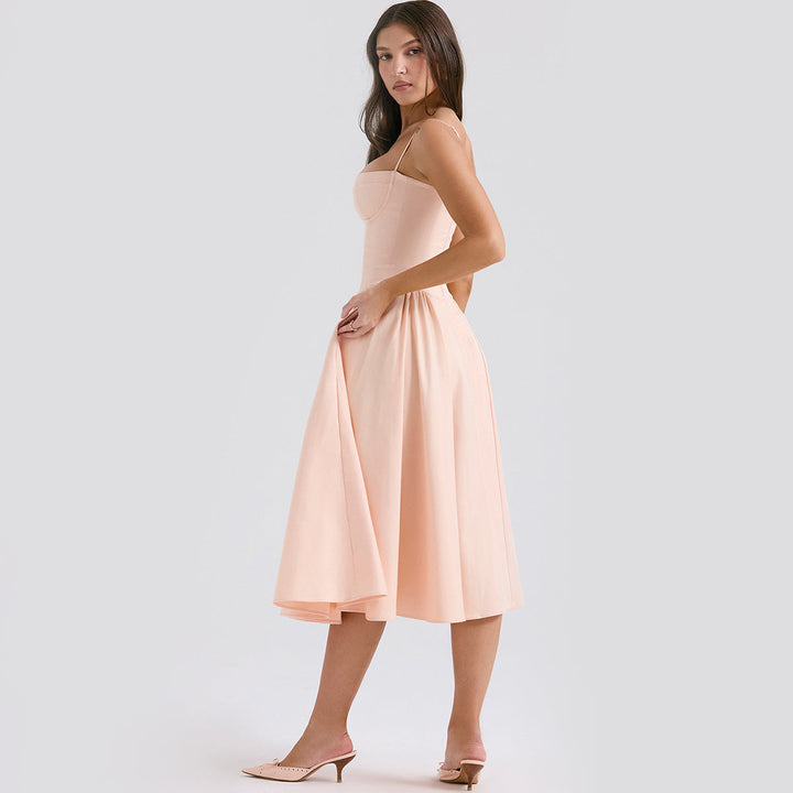 Verity | Pleated Sweetheart Neck Midi Cami Dress
