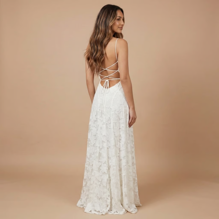 Verity | Wedding Guest Strapless Floral Lace Maxi Dress