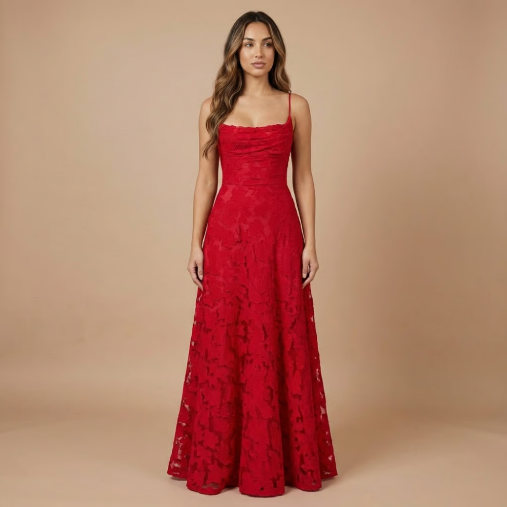 Verity | Wedding Guest Strapless Floral Lace Maxi Dress