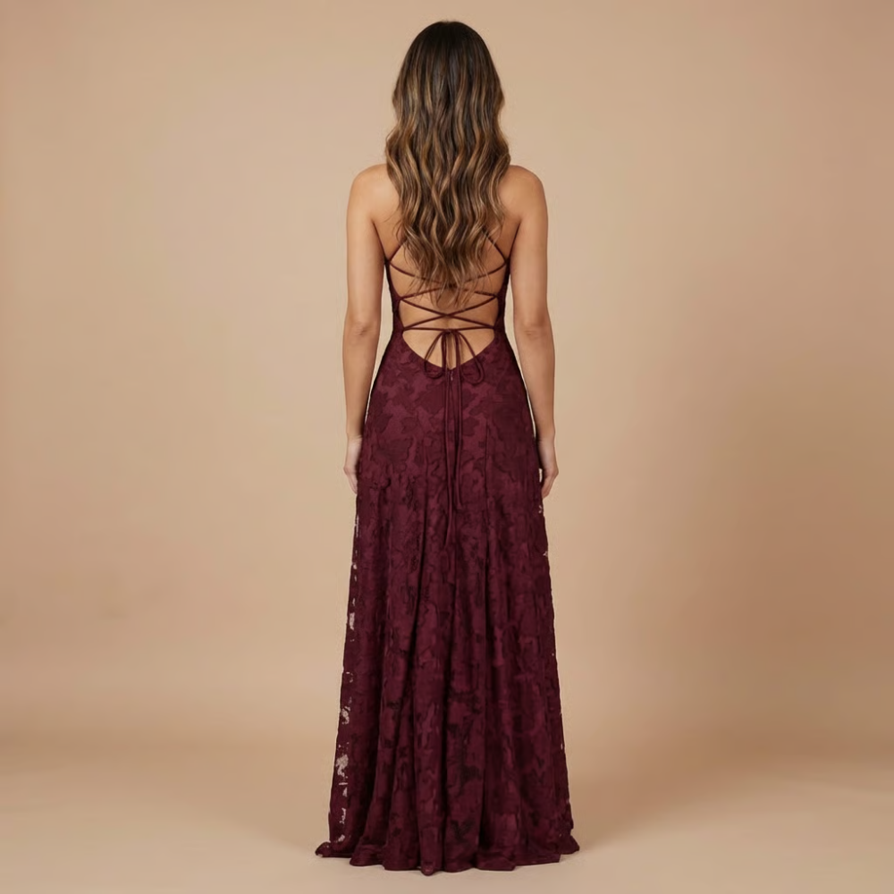 Verity | Wedding Guest Strapless Floral Lace Maxi Dress