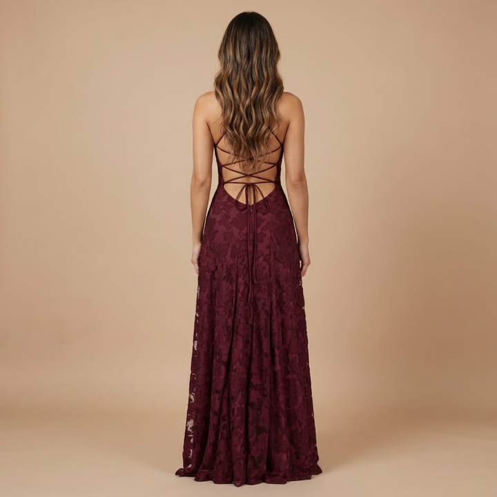 Verity | Wedding Guest Strapless Floral Lace Maxi Dress