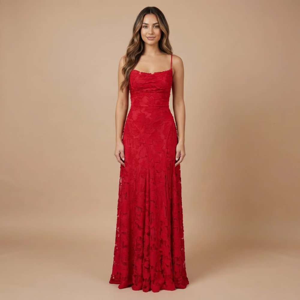 Verity | Wedding Guest Strapless Floral Lace Maxi Dress