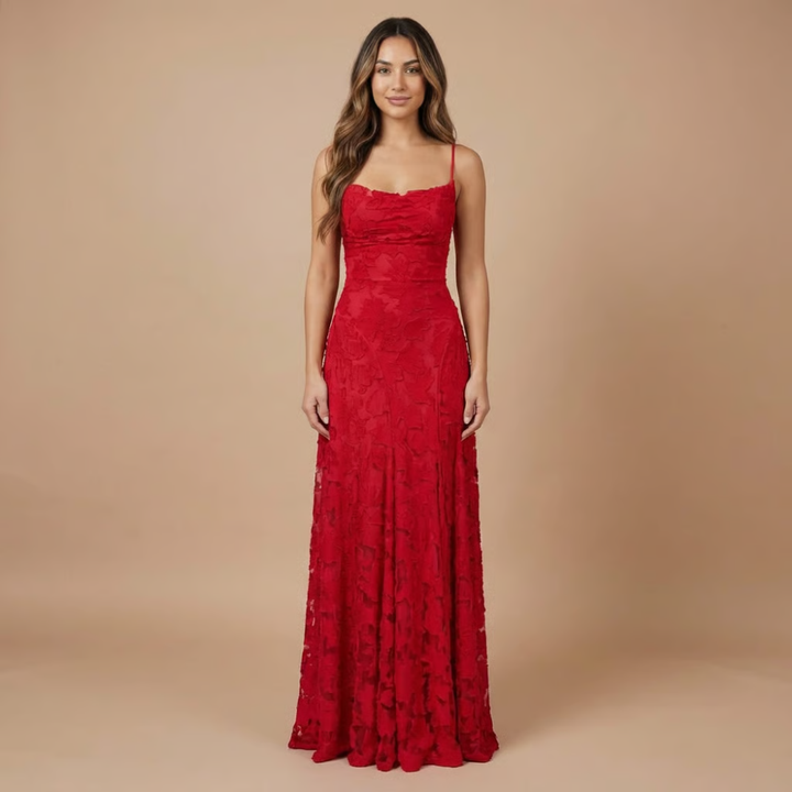 Verity | Wedding Guest Strapless Floral Lace Maxi Dress