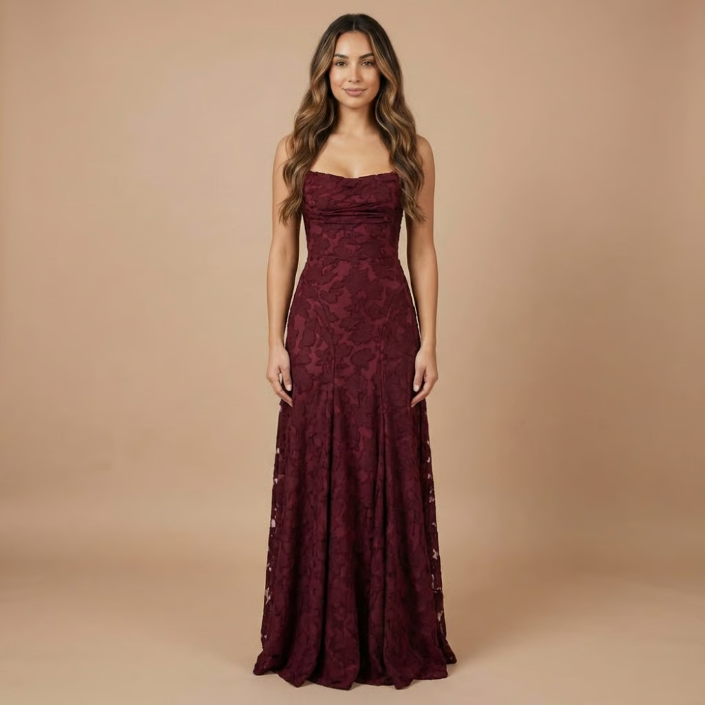 Verity | Wedding Guest Strapless Floral Lace Maxi Dress