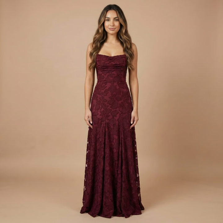 Verity | Wedding Guest Strapless Floral Lace Maxi Dress