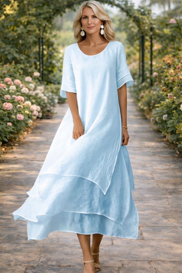 Verity | Wedding Guest Tiered Short Sleeve Maxi Dress