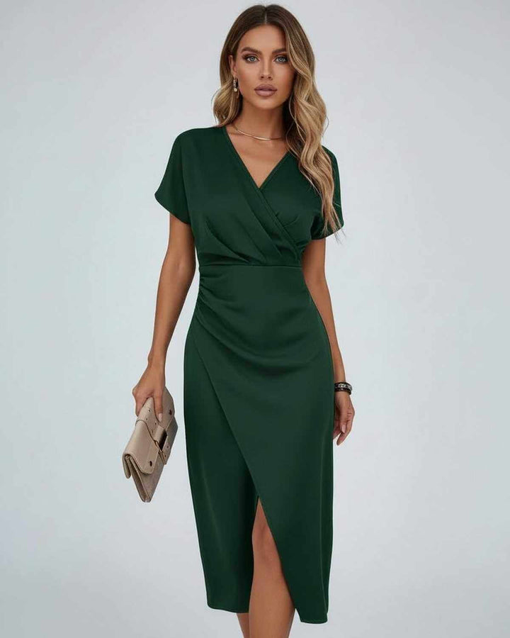 Willow | Wedding Guest Short Sleeve Wrap Midi Dress