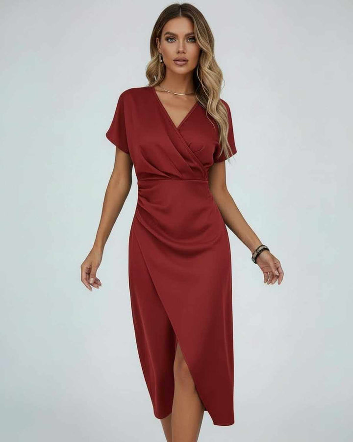 Willow | Wedding Guest Short Sleeve Wrap Midi Dress