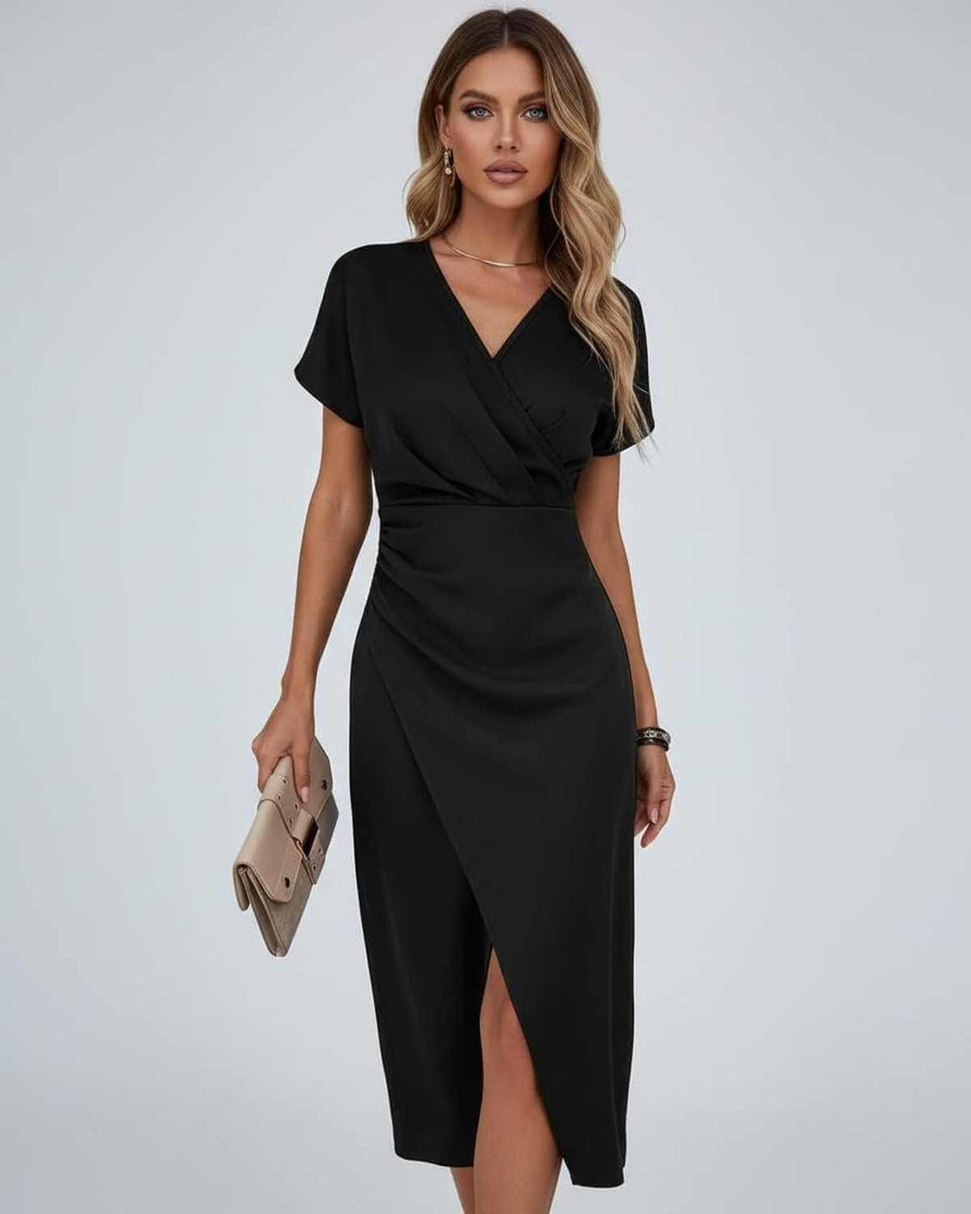 Willow | Wedding Guest Short Sleeve Wrap Midi Dress