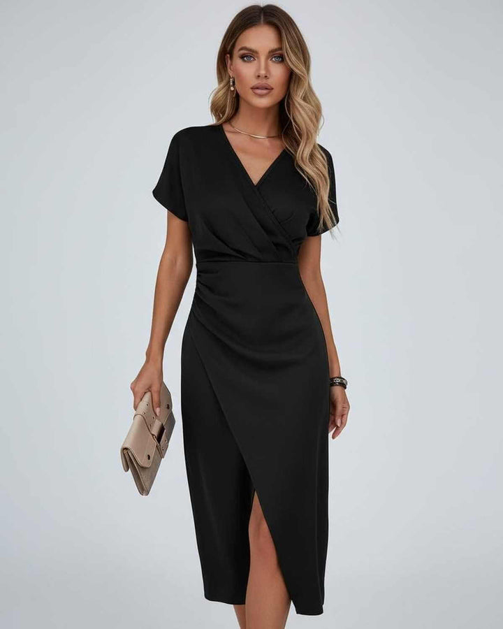 Willow | Wedding Guest Short Sleeve Wrap Midi Dress