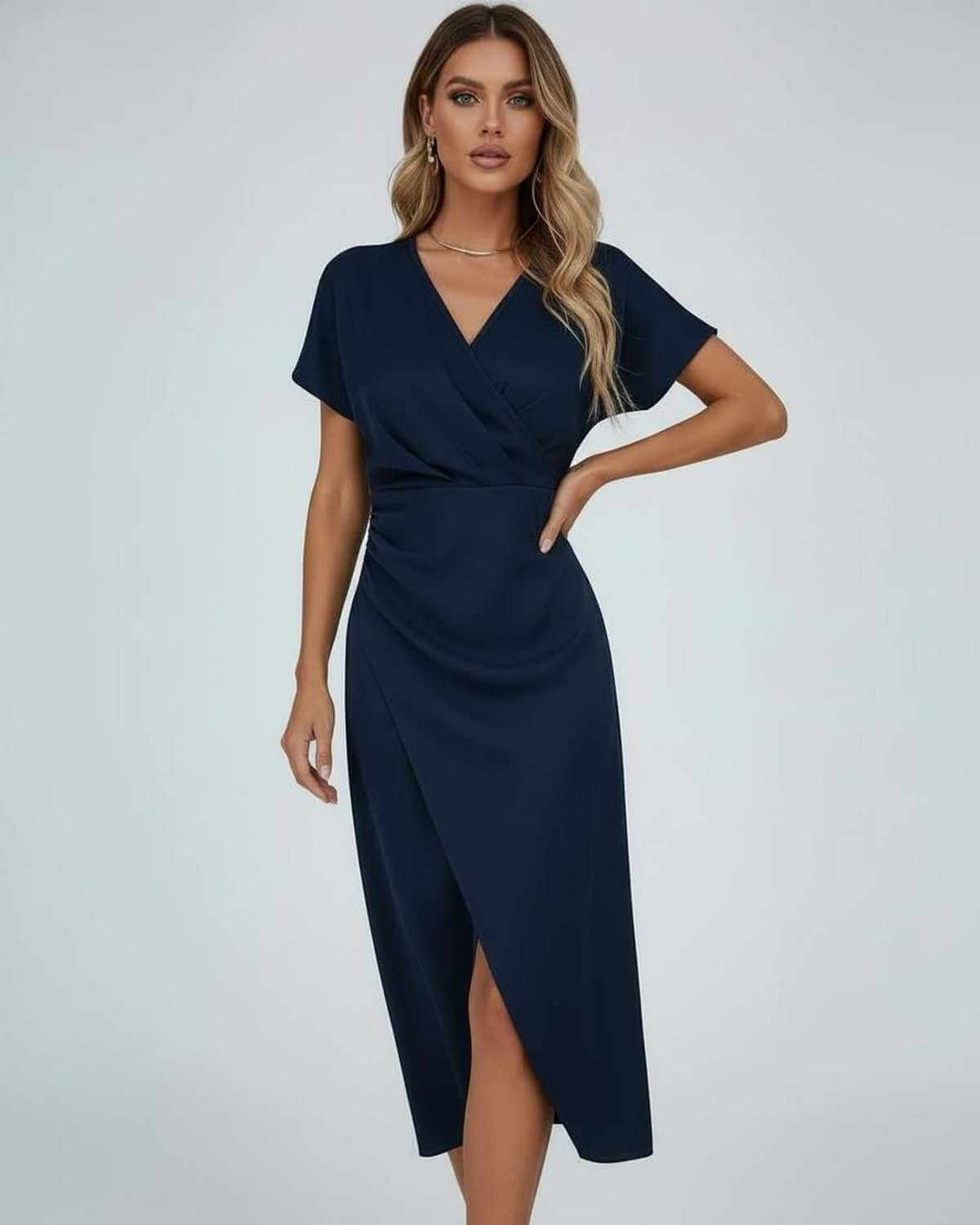 Willow | Wedding Guest Short Sleeve Wrap Midi Dress