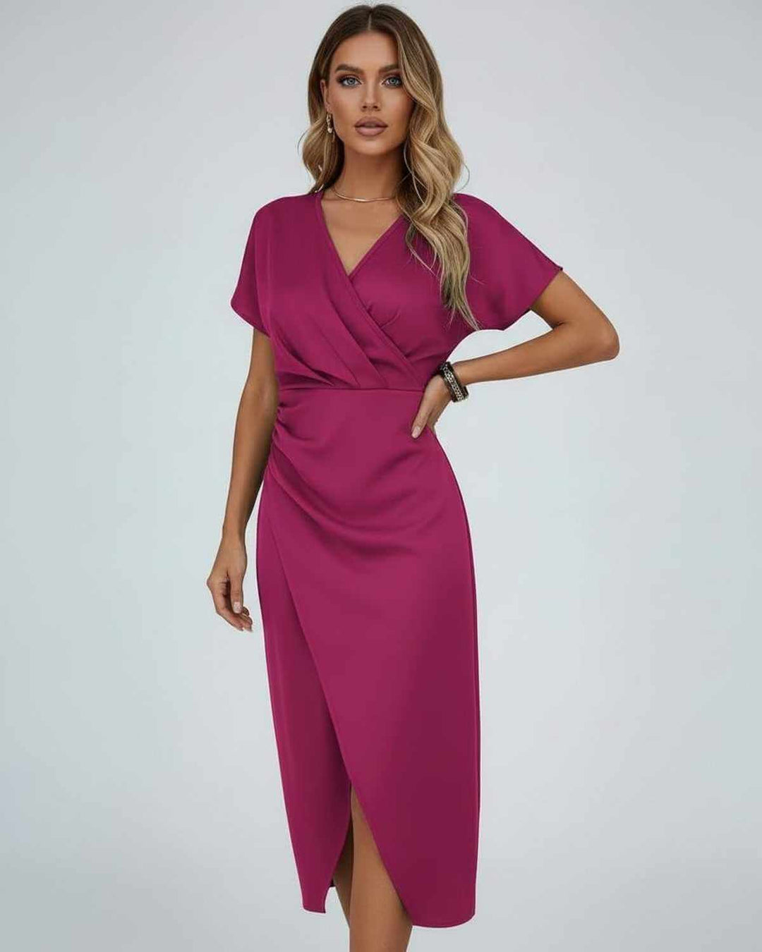 short sleeve midi wedding guest dress Wrap From the Cocktail Collection Color:NAVY LILAC Womens Parker Dress | Web Collection: Easter