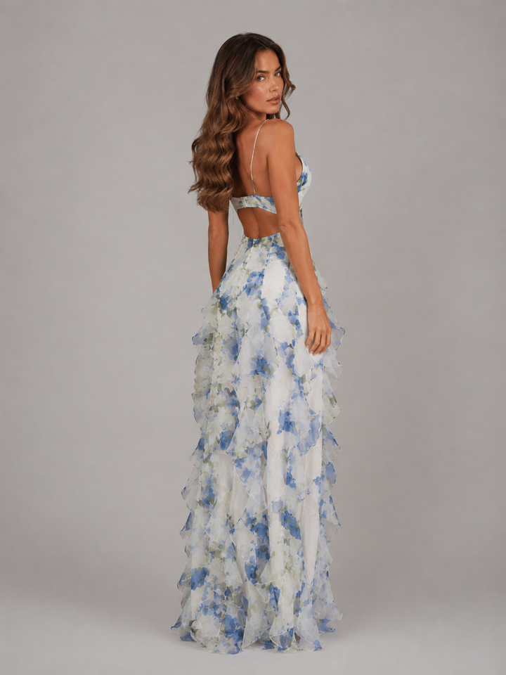 Willow | White Floral Sleeveless Wedding Guest Maxi Dress